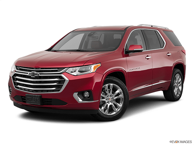 Red Chevrolet Traverse SUV side angle