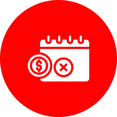 Red circle with calendar and symbols