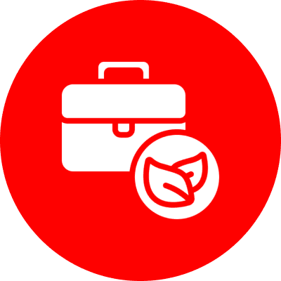 Briefcase and leaves icon on red background