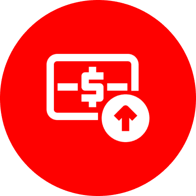 Red circle with dollar symbol and arrow.