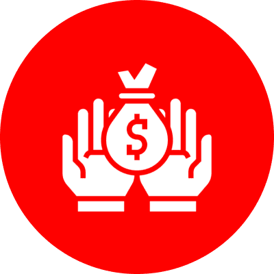 Hands holding money bag icon on red background