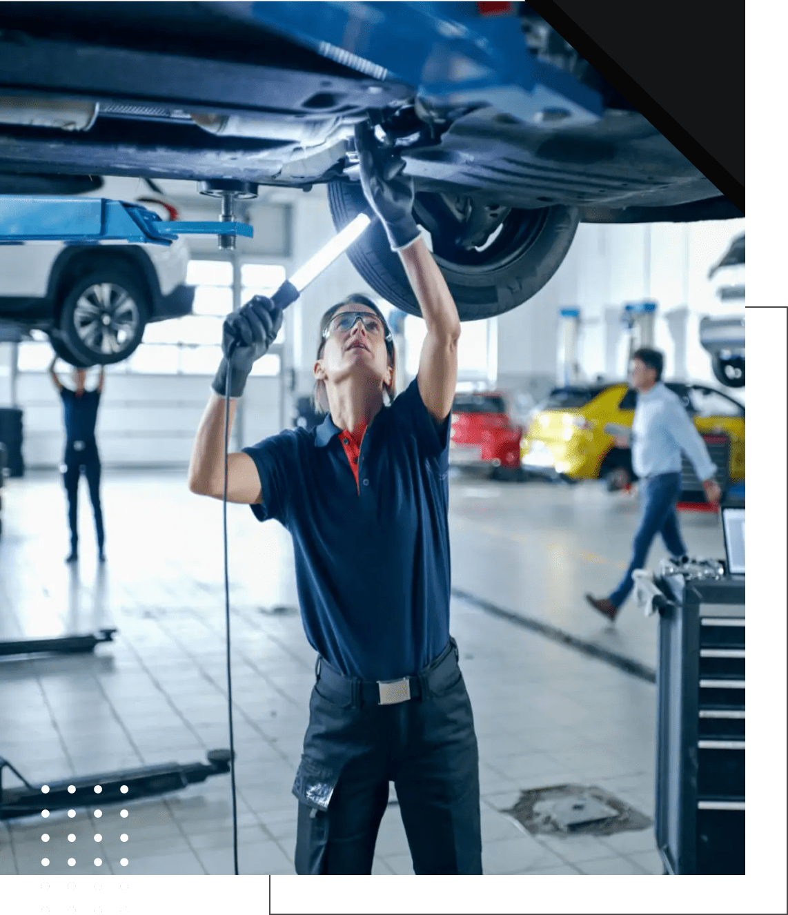 Car maintenance check in progress
